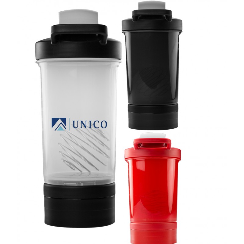 16 oz Plastic Fitness Shaker Bottle w/Mixer and Carry Handle - Phase Mark