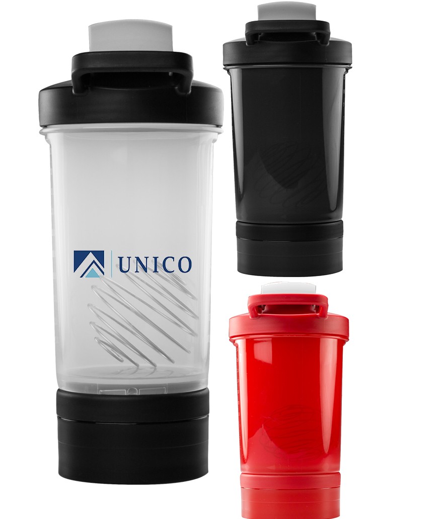 16 oz Plastic Fitness Shaker Bottle w/Mixer and Carry Handle