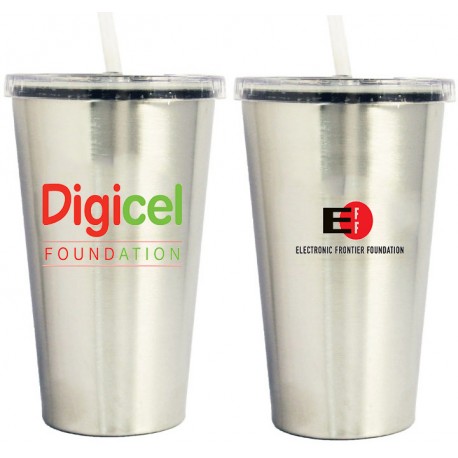 16 oz Double Wall Insulated Travel Mug with Lid and Straw