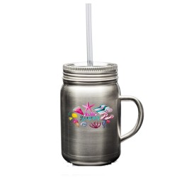 USA PRINTED 22 oz Restaurant Stainless Steel Mason Jar with Screw on Lid and Straw